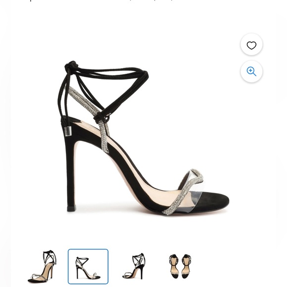 Schutz Cath Black Tie Up Rhinestone Embellished Clear Open Toe Heeled Sandals - Picture 3 of 8